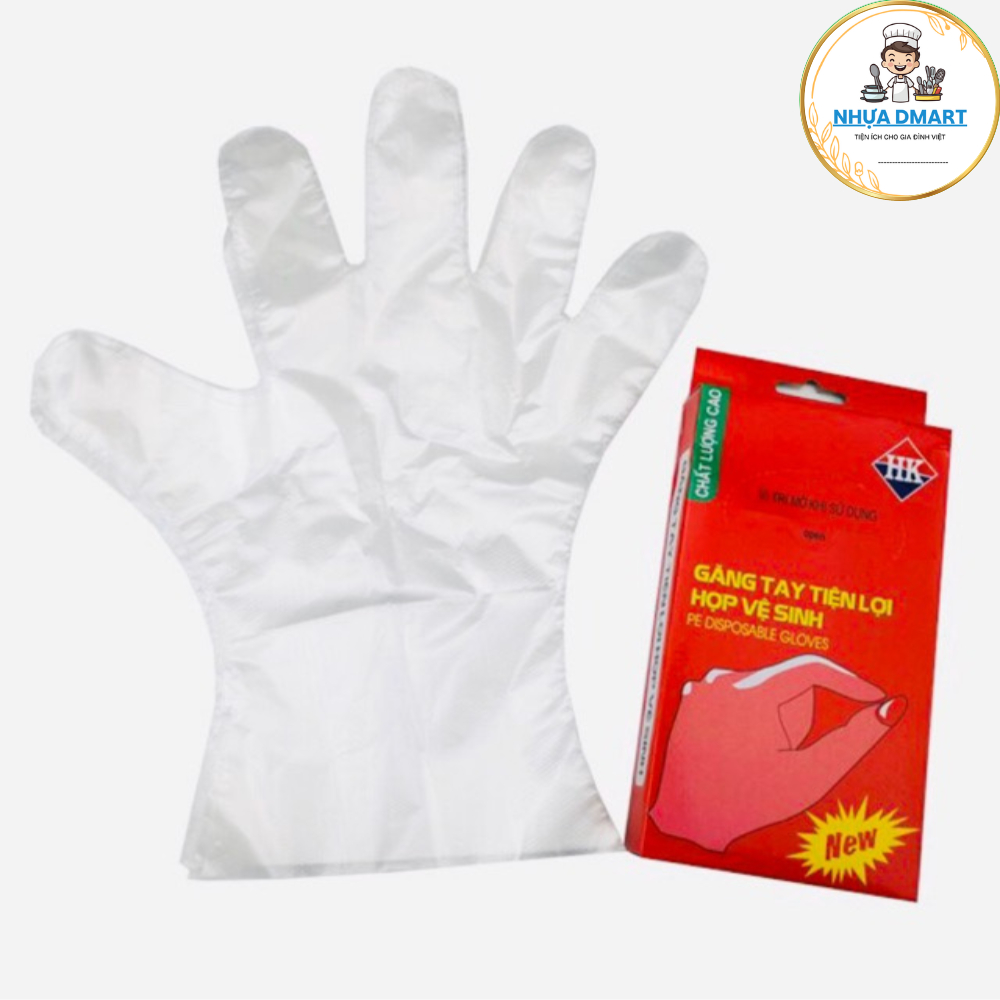 hộp 100 chiếc găng tay nilon cao cấp không mùi, bao tay nilon
