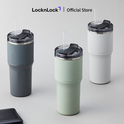 Bình giữ nhiệt sơn tĩnh điện Lock&Lock Metro Drive 650ml kèm ống hút và cọ rửa - LHC4277S (3 màu) chống trơn trượt
