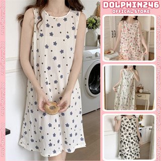 Váy đầm mặc nhà bigsize cotton nhăn đồ ngủ nữ bộ bầu họa tiết đơn giản cute đáng yêu ngọt ngào mùa hè thoải mái 314 B-1