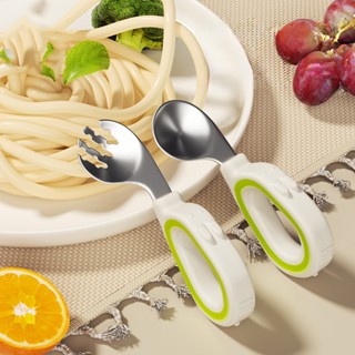  Bộ thìa nĩa ăn dặm cho bé Mingo tay cầm vòng cong inox 316 cao cấp an toàn bé yêu tập ăn tự lập 