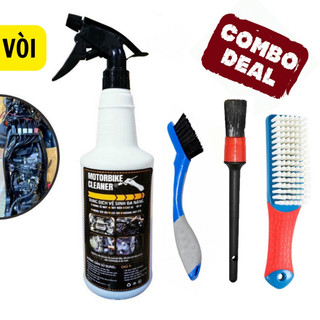 COMBO 4, Tẩy Rửa Dầu Nhớt Đa Năng MOTORBIKE CLEANER 850ML + BÀN CHẢI CHI TIẾT + BÀN CHẢI SÊN ĐA NĂNG + 1 CỌ