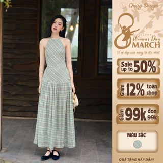 Váy Yếm Đũi Kẻ Sọc Caro Dáng Xoè Dài Chicly Design - DD8615