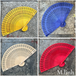 Quạt gỗ màu và trơn hoạ tiết cầm tay / trang trí tráp hỏi, oản tháp bánh