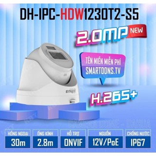Camera IP 2MP Dome DAHUA DH-IPC-HDW1230T2-S5, hồng ngoại 30m, hỗ trợ poe dễ lắp đặt và cấu hình. -Hàng Chính Hãng