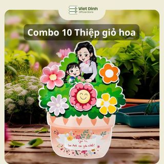 [Hoả tốc Hà Nội] Combo 10 Thiệp chậu hoa viết lời chúc kèm hoa rời, tổ chức cho học sinh làm quà tặng 8/3