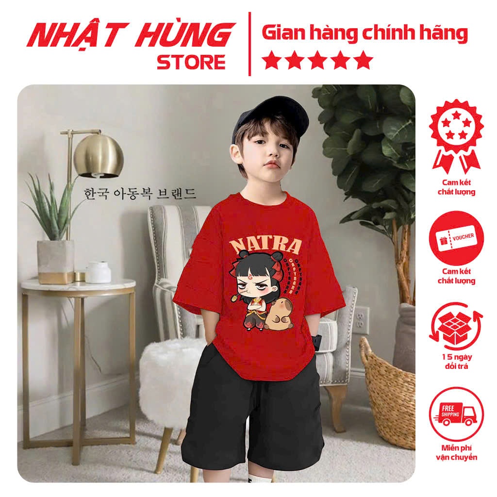 Bộ quần áo bé trai hình NATRA CAPYBARA set áo phông quần short trẻ em hiệu Nhật Hùng 10-63kg - NH40