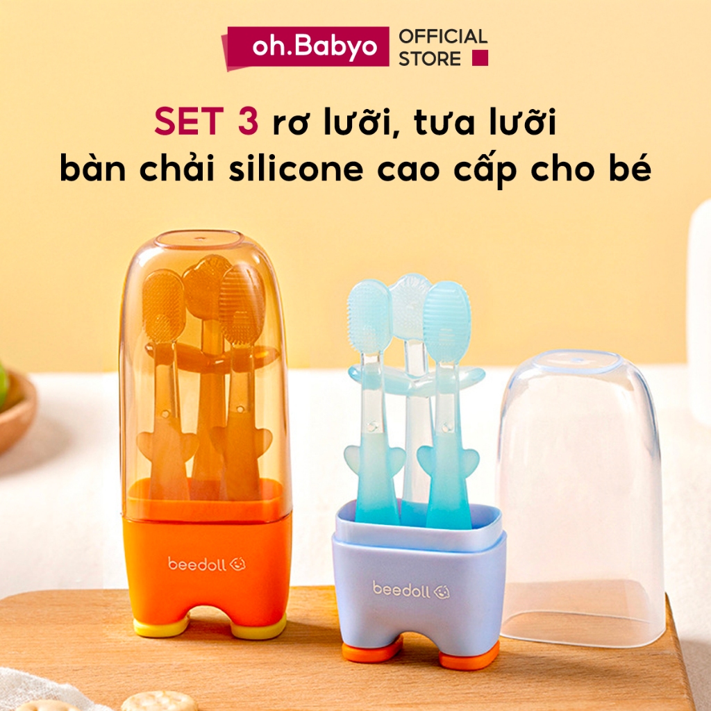 COMBO Rơ Lưỡi Silicone Bàn Chải Đánh Răng Cho Bé Từ 0 - 18 Tháng ohBabyo Gặm Nướu Cho Trẻ Sơ Sinh