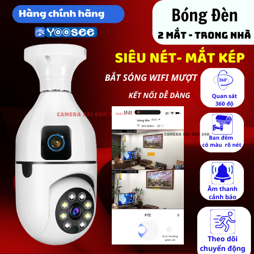 CAMERA WIFI YOOSEE Trong Nhà 1Mắt - 2 Mắt 12MPX  Chui Bóng Đèn Xoay 360 Độ, Đàm Thoại 2 Chiều, Xoay 360- Ban Đêm Có Màu