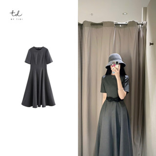 Váy đầm nữ Zara dáng dài dáng xòe cộc tay sang chảnh cổ tròn trơn kèm đai nơ basic siêu xinh BTD311