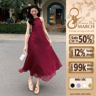 Váy yếm dáng dài đi biển Chicly Design đầm chất tơ bọt mềm mượt thướt tha - Min603