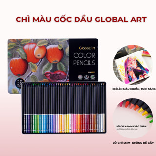 Màu Chì Gốc Dầu GLOBAL ART 36 Màu, Viết Chì Màu Lõi 4mm Đậm Mịn, Ít Vụn Hộp Thiếc Cao Cấp Dùng Phác Họa Thiết Kế M40007