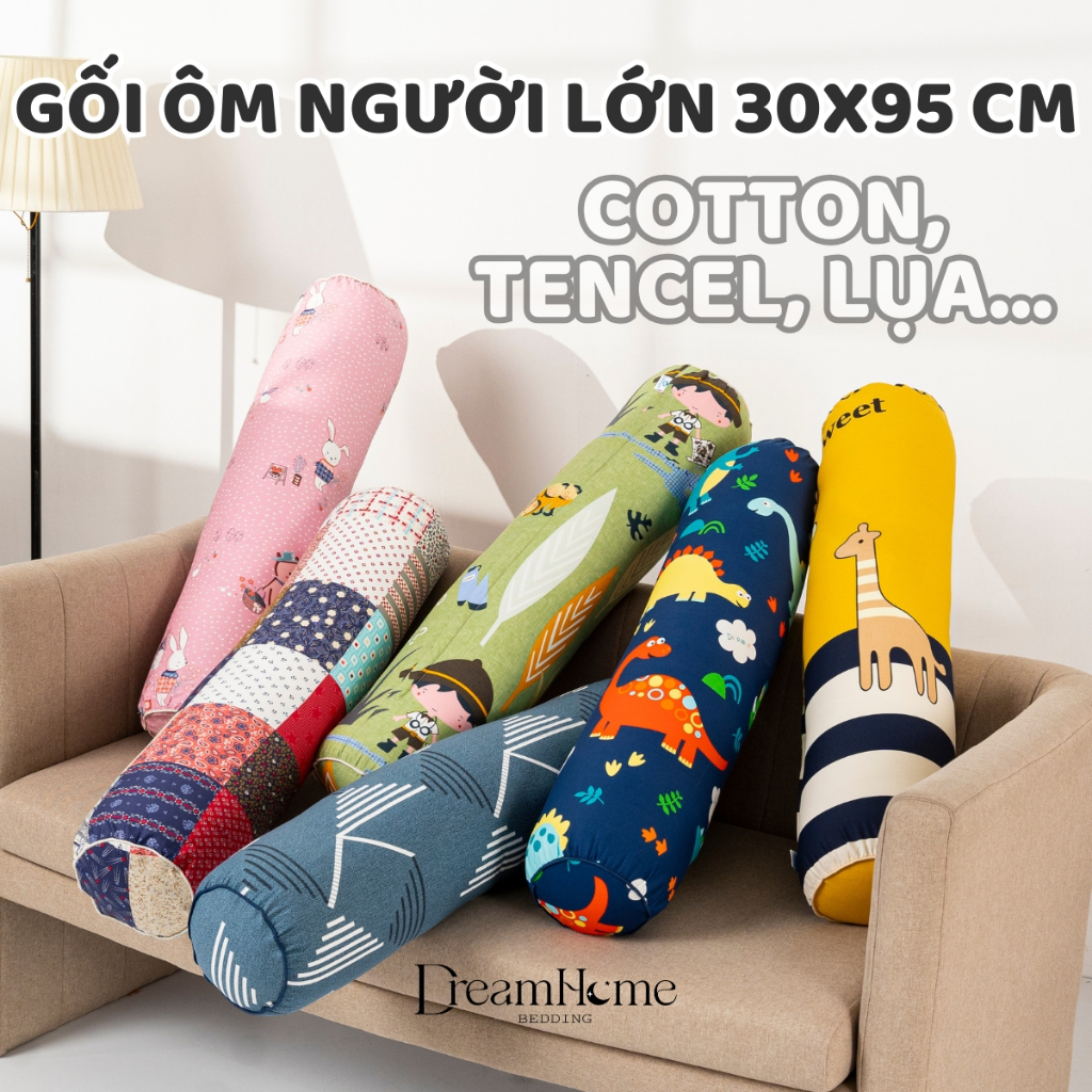 Gối Ôm Dài Người Lớn Dài 95cm Dùng Cho Bé Từ 6 Tuổi Ôm Ngủ, Vỏ Gối Ôm Kéo Khóa Nhiều Mẫu Vải - AMELI