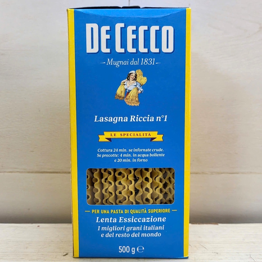 DE CECCO (hộp 500g / SỐ 1) MÌ LÁ LƯỢN SÓNG Lasagna Riccia