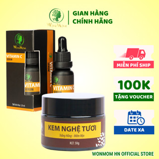 Bộ dưỡng trắng da mặt, sạch nám cơ bản Wonmom ( Kem nghệ tươi + Serum vitamin C )