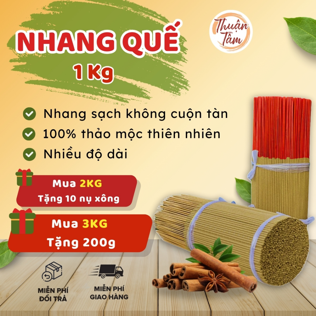 Nhang Sạch Hương Quế Thuận Tâm 1kg Thảo Mộc Tự Nhiên Ít Khói Dịu Nhẹ Nhiều Kích Thước