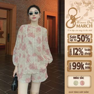 [KOL] Đồ Bộ Nữ Set Áo Ren Hoa Tay Phồng ChicLy Design 2 Lớp Thiết Kế Sang Trọng - AQ754