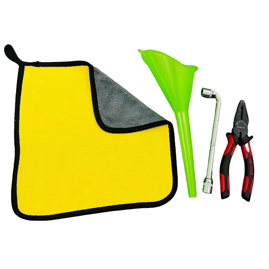 Combo 4 Dụng cụ thay nhớt xe máy đầy đủ tại nhà (KHĂN, PHỄU, ĐIẾU, KỀM)