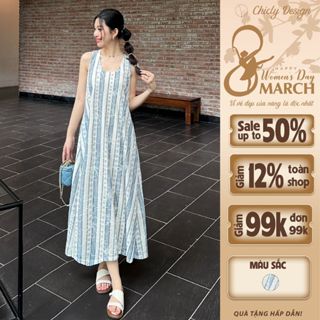 [KOL]  Đầm Suông Dáng Dài Sát Nách Hoạ Tiết Thiết Kẻ Sọc ChicLy Design Chất Ren Mềm Thoải Mái- DD786