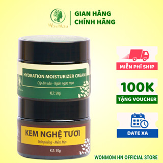 Combo kem dưỡng trắng da ban ngày và ban đêm Wonmom ( 1 Kem nghệ tươi + 1 Kem cấp ẩm)m )