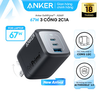 Củ Sạc Nhanh Anker Prime 67W (3 cổng, GaN) - 2 USB-C PD và 1 USB-A | Sạc 3 thiết bị cùng lúc - IQ 4.0 PPS 2.0 - A2669