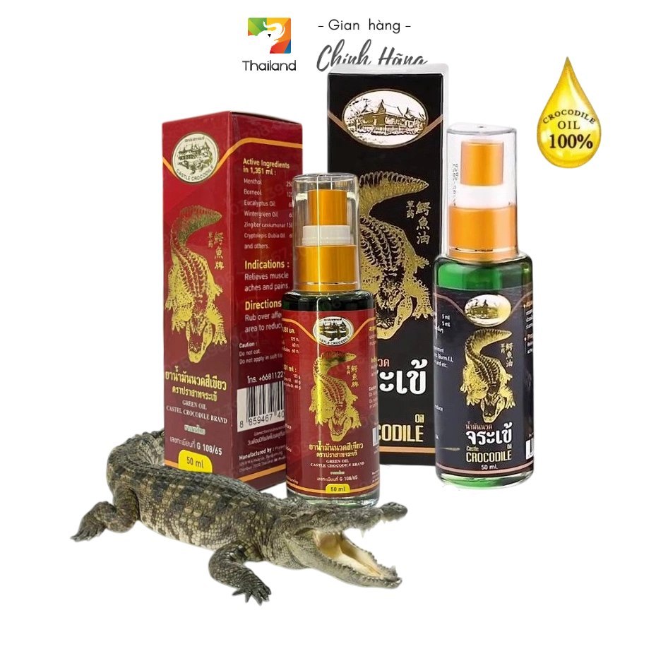 Chai xịt dầu cá sấu đen Green oil Castle Crocodile Brand Thái Lan