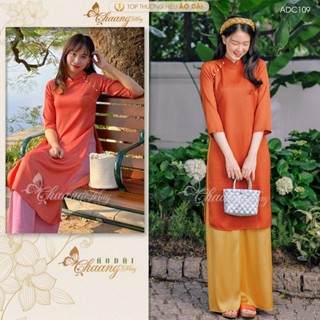 Áo dài cách tân nữ dáng suông xưa xuông rộng che khuyết điểm màu cam gạch đẹp ADC109