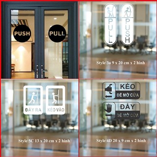  Decal dán kính chữ Pull Push - Set 2 miếng dán Kéo Đẩy nhiều mẫu - Amy Wall Stickers 