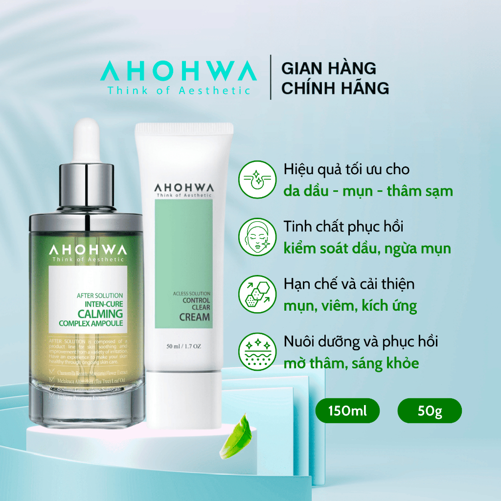 Combo Ngừa Mụn, Giảm Thâm Mụn AHOHWA Control Clear Cream 150ml, AHOHWA Ampoule Calming 50ml