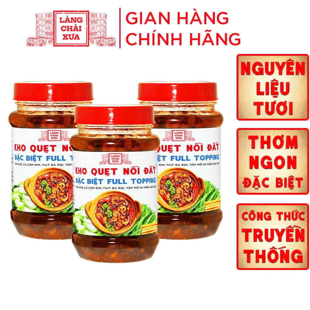 [COMBO 3 HỦ] Kho quẹt nồi đất Làng Chài Xưa 250g/hủ đặc biệt full topping tôm khô, cá cơm rim, thịt ba rọi, tốp mỡ