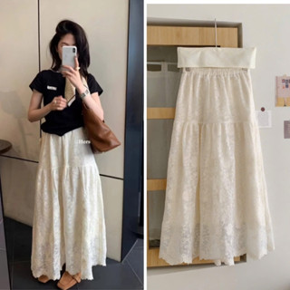   SẴN HÀNG QC  CHÂN VÁY REN HOA XOÈ DÀI MIDI - Chân váy maxi thêu ren 2 lớp có lót cạp chun ulzzang tiểu thư 