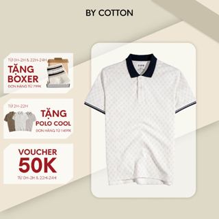 Áo Thun Polo Nam By Cotton Cao Cấp Pique Trắng In Tràn Monogram BC