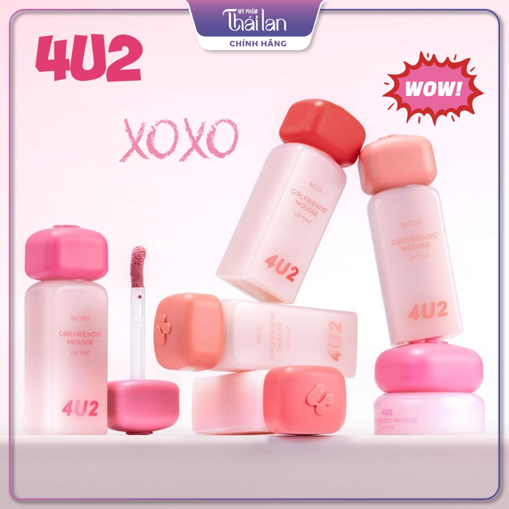 Son Tint Lì Thuần Chay, Mềm Mịn, Lâu Trôi 4U2 Girlfriends' Mousse Lip Tint 3g.