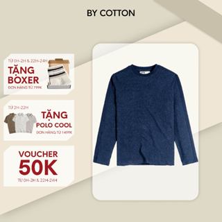 Áo Thun Nam Cao Cấp Dài Tay Len Phối Vai Xanh By Cotton