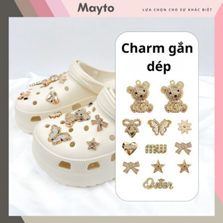 Bộ 12 Sticker, Charm 3D Queen Bear bling nhựa cứng gắn Dép Sục, Cá Sấu MayTo JB-307