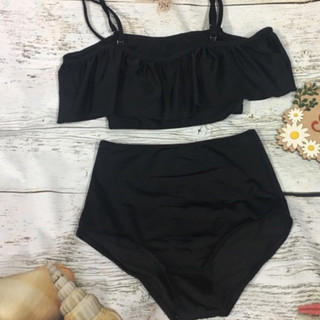 Set bikini áo trễ vai đen