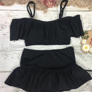 Set bikini áo trễ vai đen