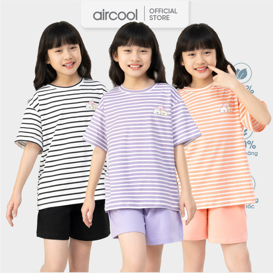 Bộ quần áo cộc tay cho bé gái AIRCOOL cotton mềm mát co dãn tốt thoải mái ngày hè cho Bé-BCBG14