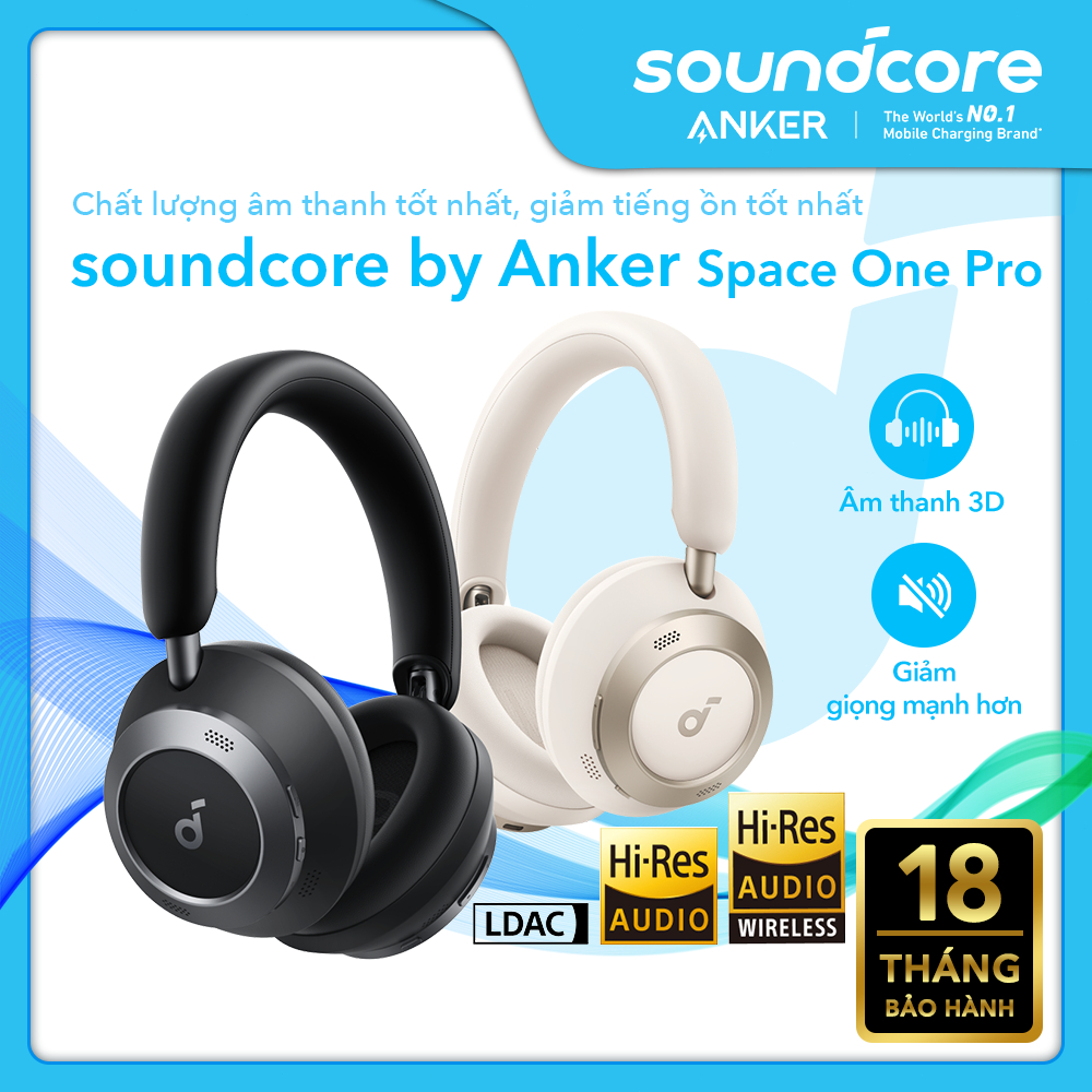 Soundcore Space One Pro by Anker Tai nghe chụp tai chống ồn chủ động thích ứng Hi-Res Thiết kế siêu gập | BigBuy360 - bigbuy360.vn
