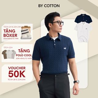 Áo Thun Polo Nam Cao Cấp Dệt Kim Twist 2 Màu Kem - Xanh Đen Thêu Ngựa By Cotton