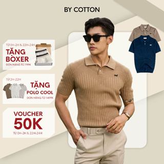 Áo Thun Polo Nam Cao Cấp Dệt Kim Sọc Đứng 2 Màu Nâu & Xanh Đen - Thêu Ngựa By Cotton