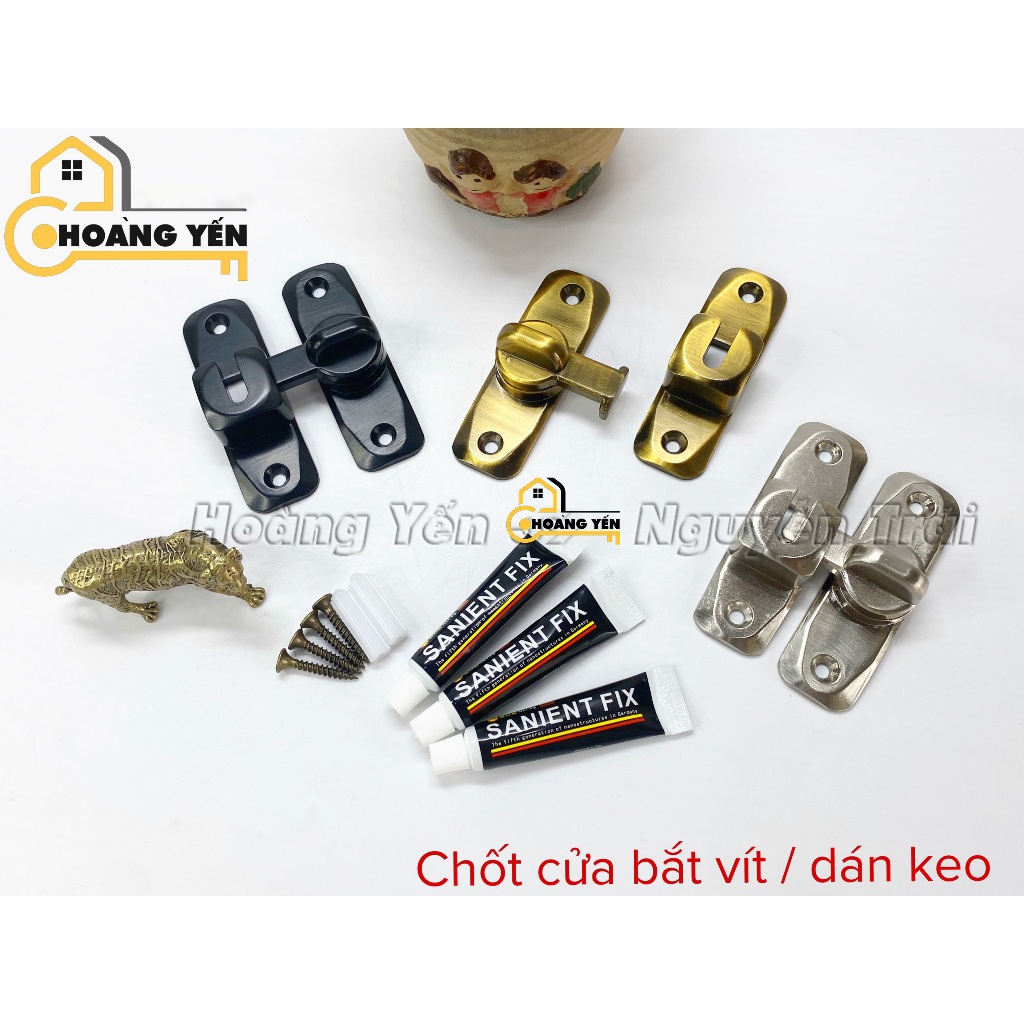 Chốt khóa cài cửa lùa trượt, Chốt cửa góc vuông 90 độ, Chốt xoay chống trộm hợp kim kèm keo dán