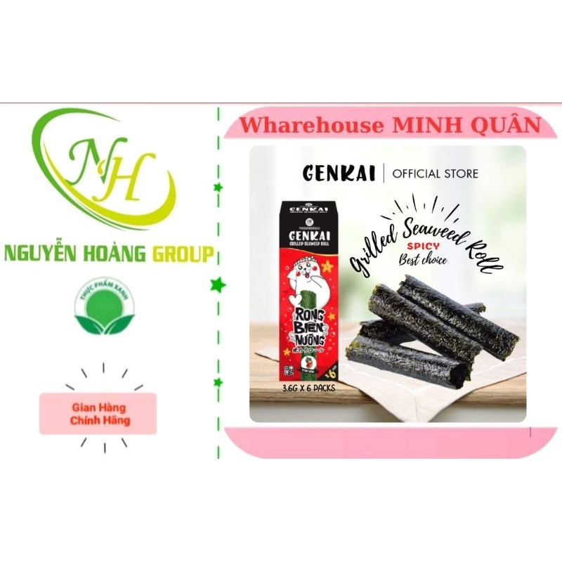 GENKAI Rong Biển Nướng Cuộn Vị Cay Nóng 21.6g (3.6g x 6 gói)