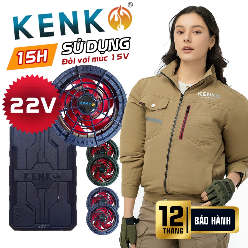 Bộ Áo điều hoà KENKO ALPHA X5 22V màu be, quạt không chổi than, pin 2 bảng mạch an toàn, BH 12 tháng