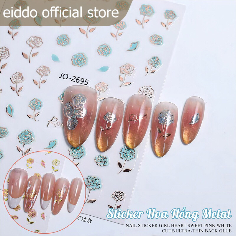 { Eiddo nails } Sticker hoa hồng metal - Phong cách nhẹ nhàng retro - Miếng dán nail viền màu kim lo