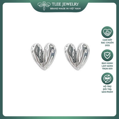 Khuyên tai bạc nữ TLEE, bông tai trái tim Fendy cá tính TLEE JEWELRY B0493