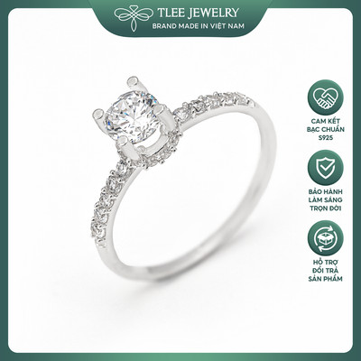Nhẫn bạc nữ TLEE bốn chấu trụ đá cao viền đá đính sang trọng nữ tính TLEE JEWELRY A0362