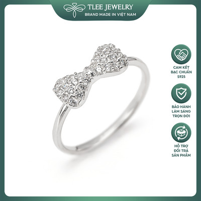Nhẫn bạc nữ TLEE nơ tiểu thư nạm đá thân viền trơn cá tính  TLEE JEWELRY A0363