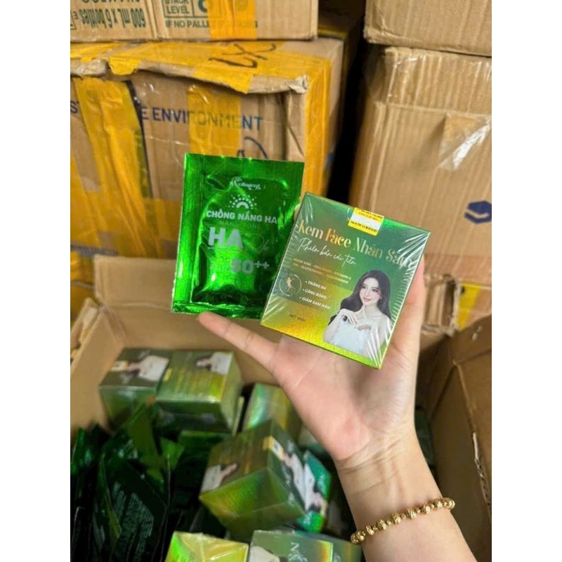 [ xanh ] KEM FACE NHÂN SÂM N Collagen PHIÊN BẢN CẢI TIẾN hộp 25g tặng kem chống nắng HA