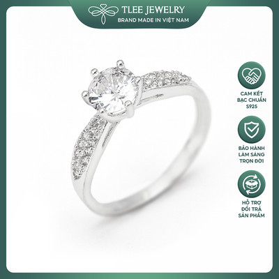 Nhẫn bạc nữ TLEE trụ đá 6 chấu viền dày đính đá CZ lấp lánh TLEE JEWELRY A0364