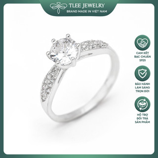 Nhẫn bạc nữ TLEE trụ đá 6 chấu viền dày đính đá CZ lấp lánh TLEE JEWELRY A0364